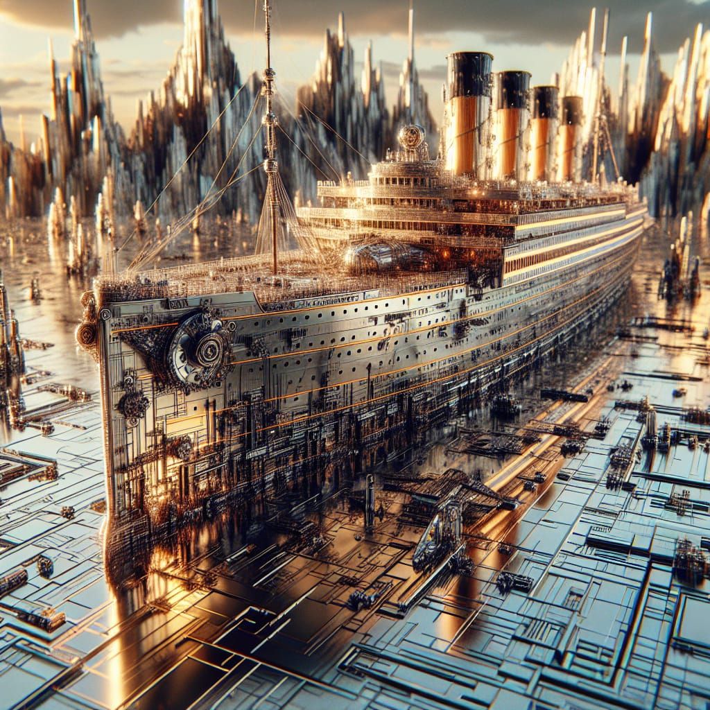 Futuristic Titanic Rendered in Polished Metal