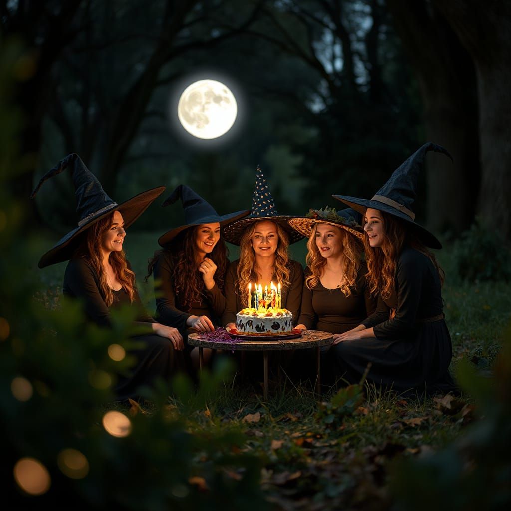 Witches Birthday Celebration Under Moonlight
