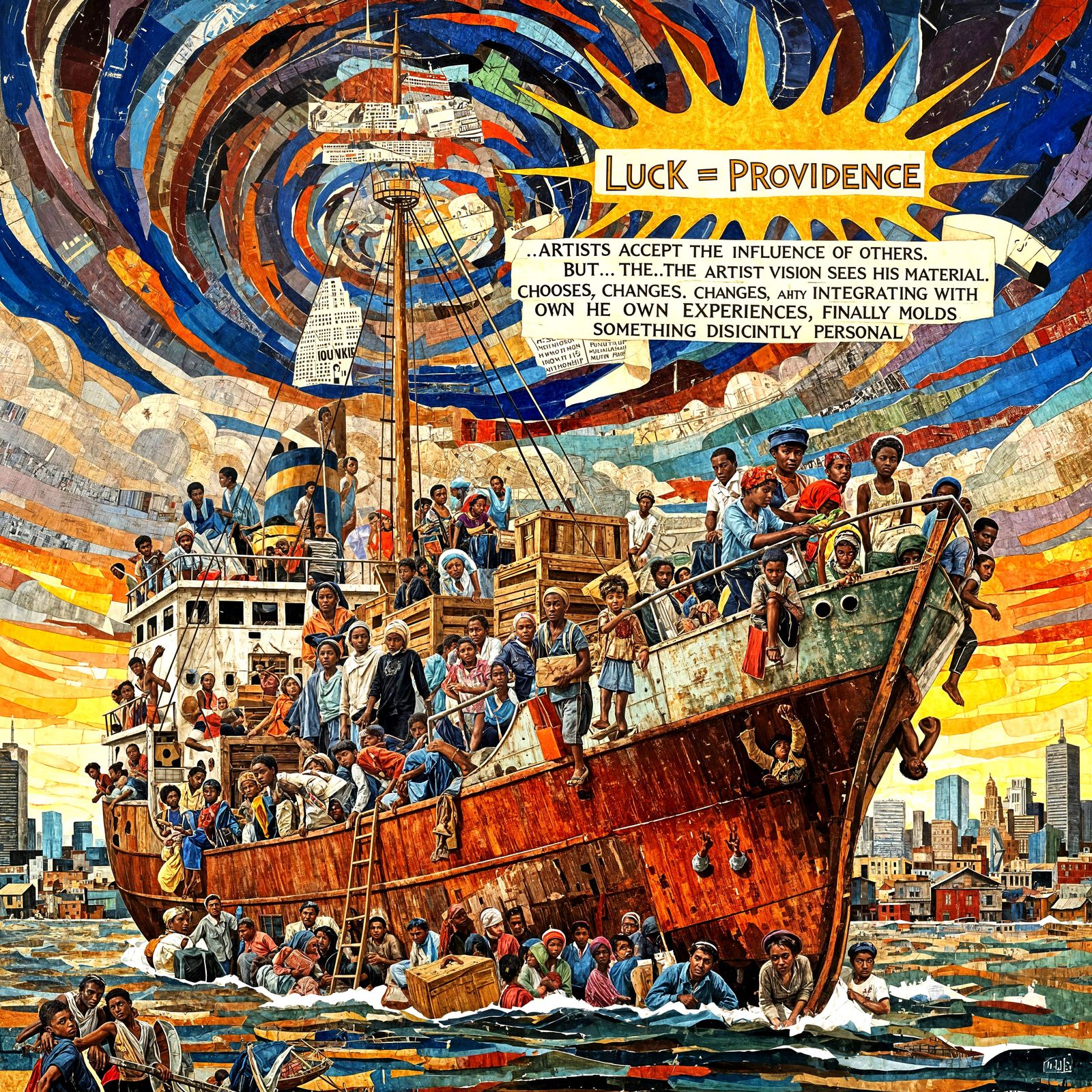 Refugees' Escape in Collage Style