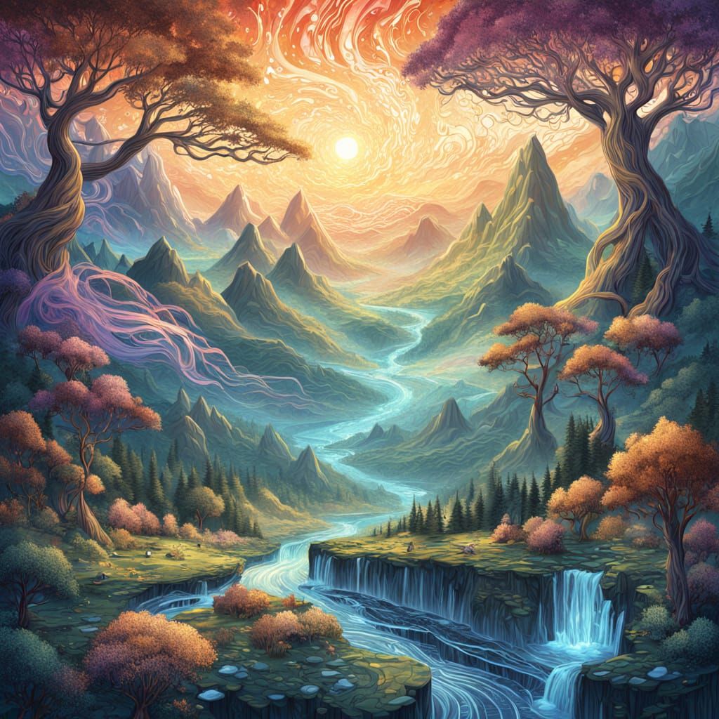 Code-Formed Landscape with Binary Rivers