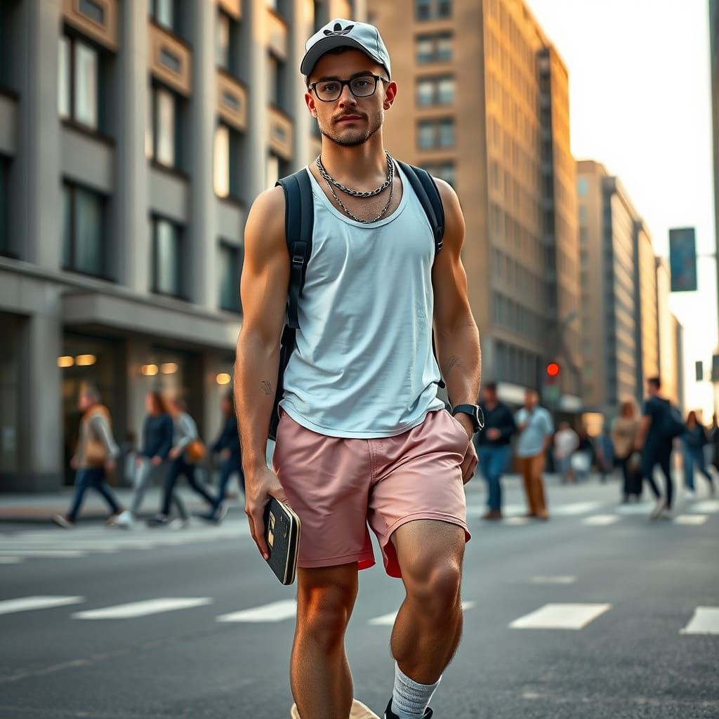 Athletic Man on Skateboard in Brutalist City