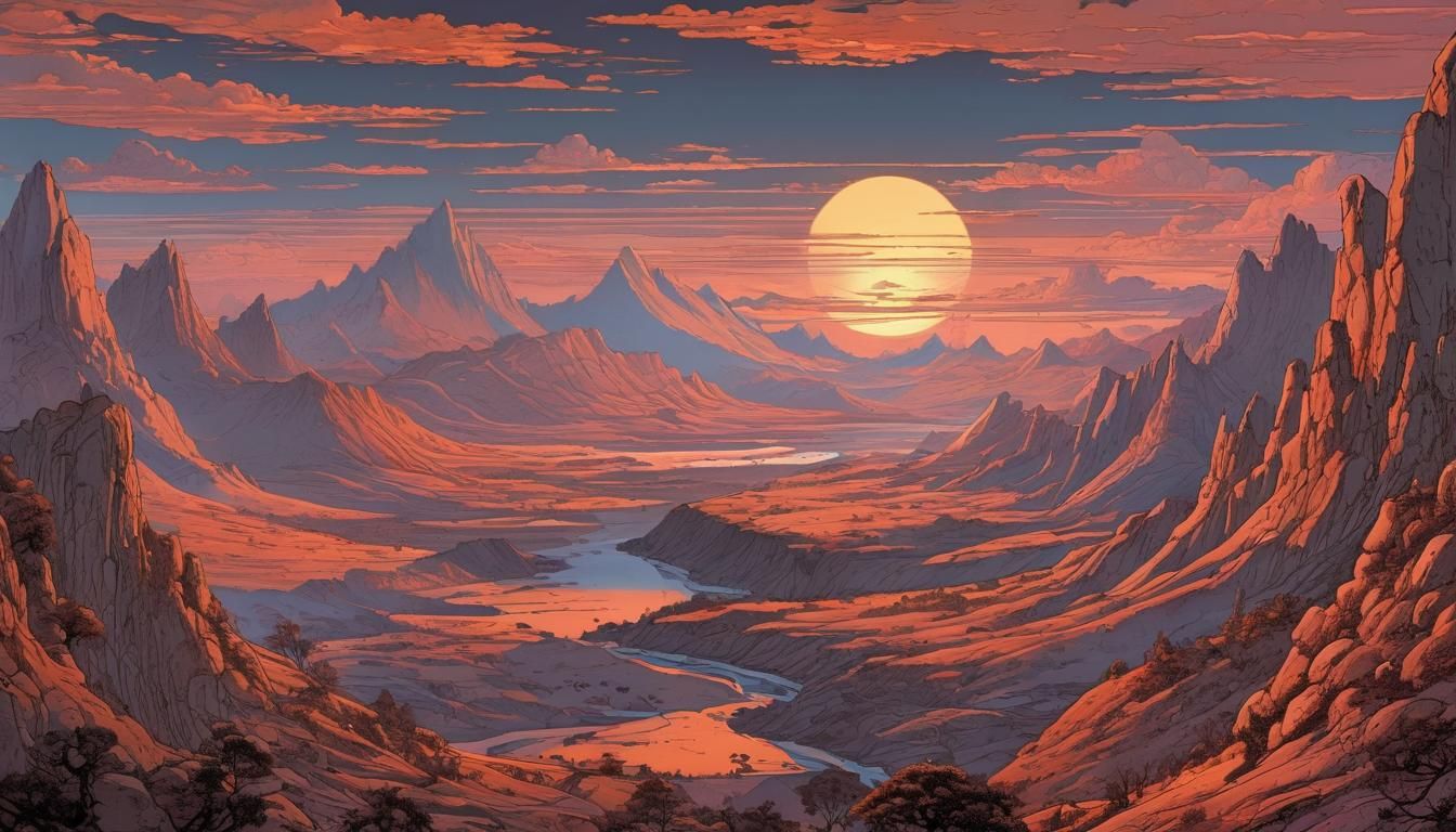 Pilgrimage to find IosC64 - Sunset over mountains