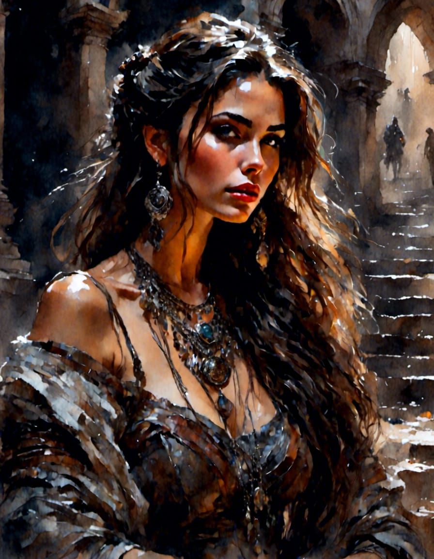 Dark Fantasy Portrait of a Beautiful Brunette Peasant