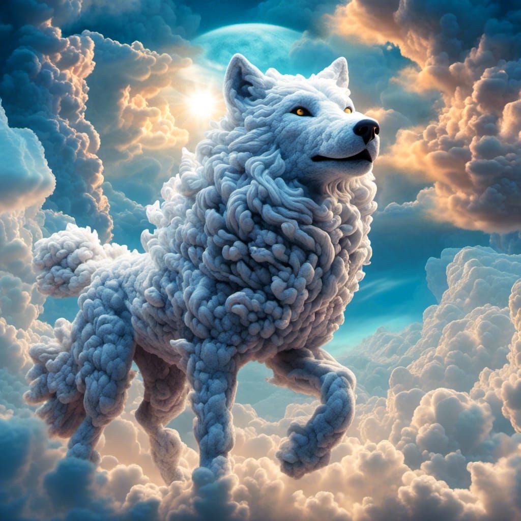 Cloud Wolf Racing Across the Sky: Cosmic Illustration