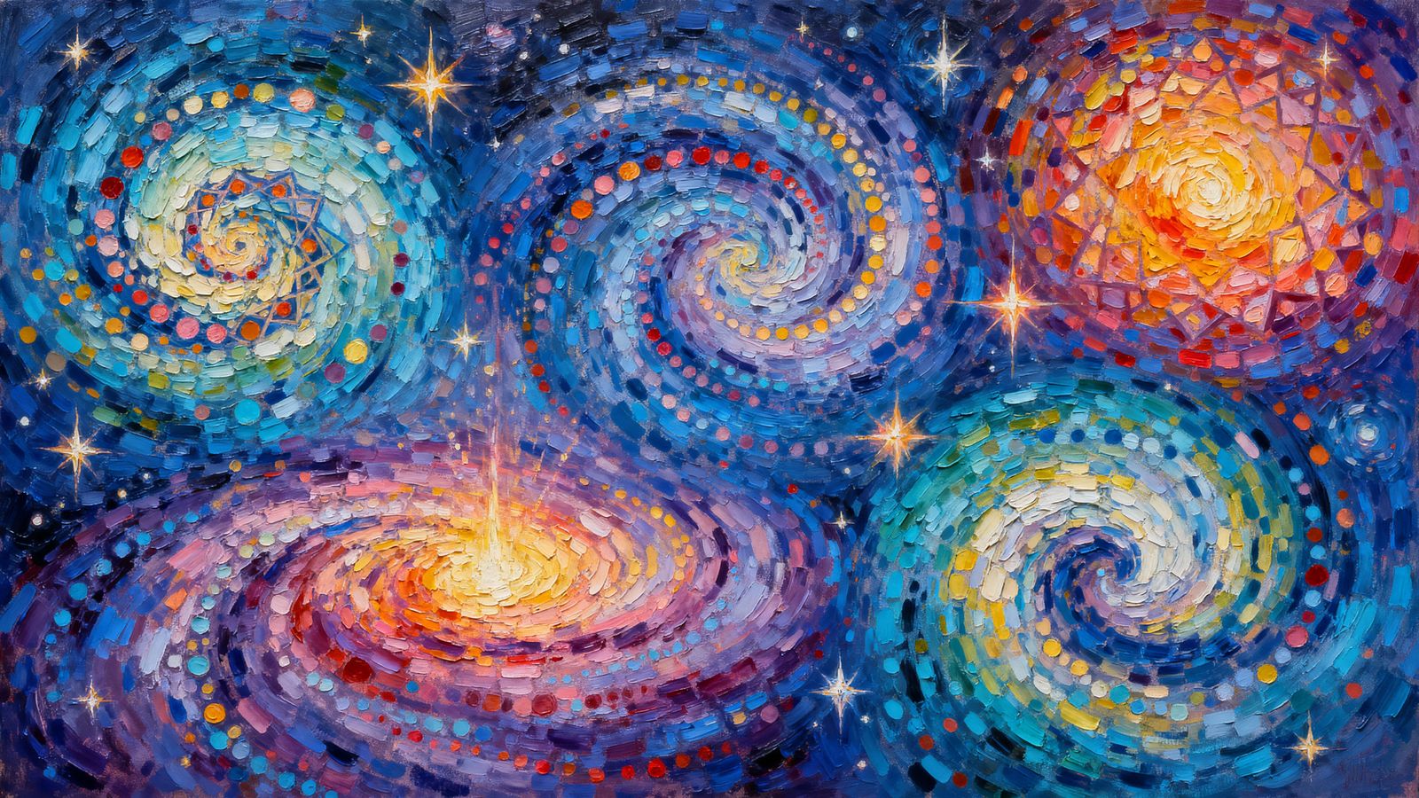 Cosmic Vortexes in Vibrant Impasto Oil Paint Style