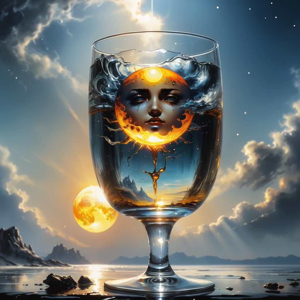Sun and Moon in Glass: Cinematic Oil Painting