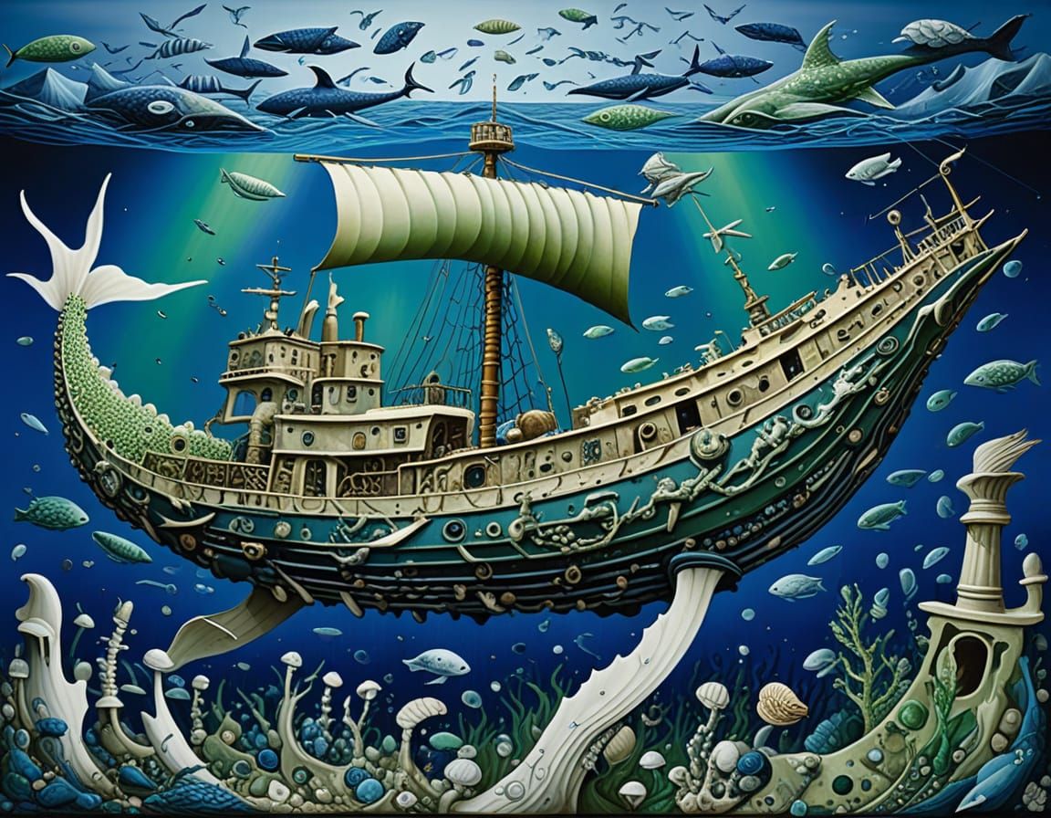 Surreal Marine Art in Collage Style