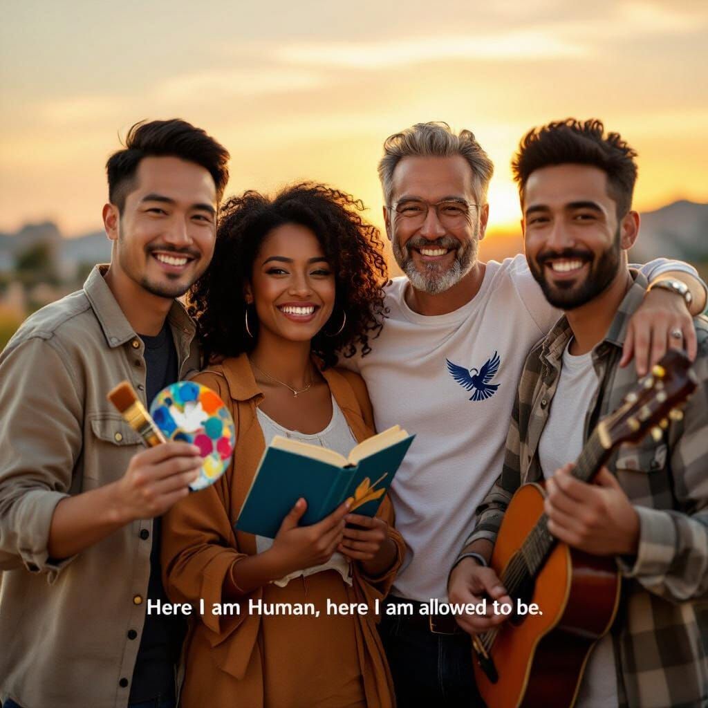 Diverse Group in Golden Hour Embrace