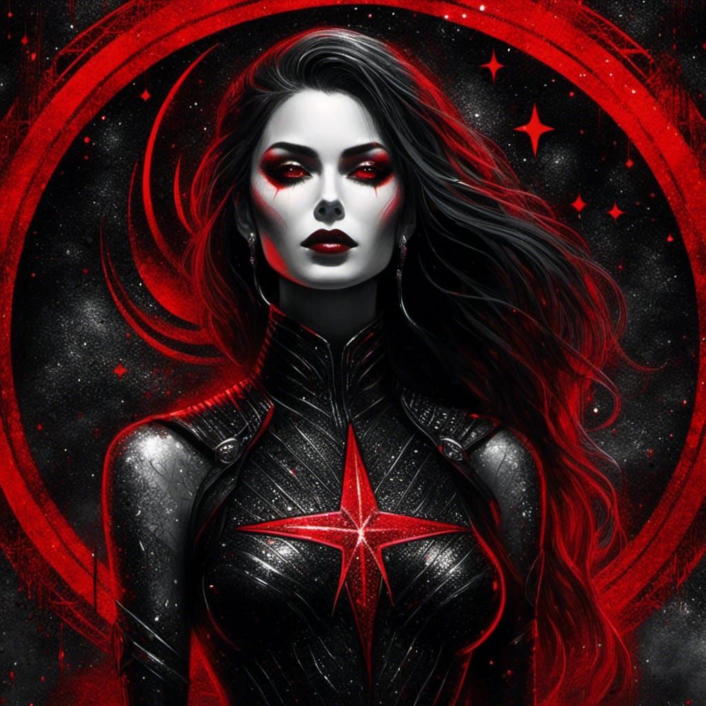 Charcoal Woman in Futuristic Armor on Dark Planet