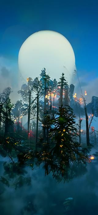 Burning Foggy Forest in Hyperrealistic Style