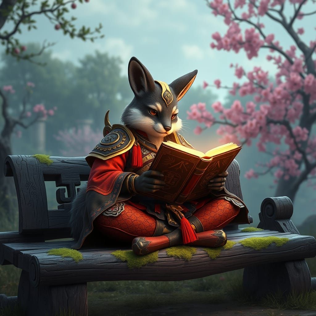 Kitsune Reads from Ancient Tomes in Enchanted Woodland