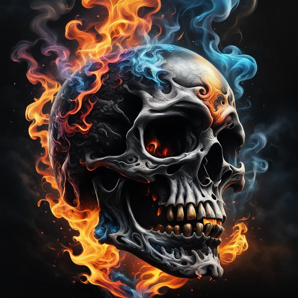 Burning Skull with Mythical Monsters, Hyperrealistic Splash ...