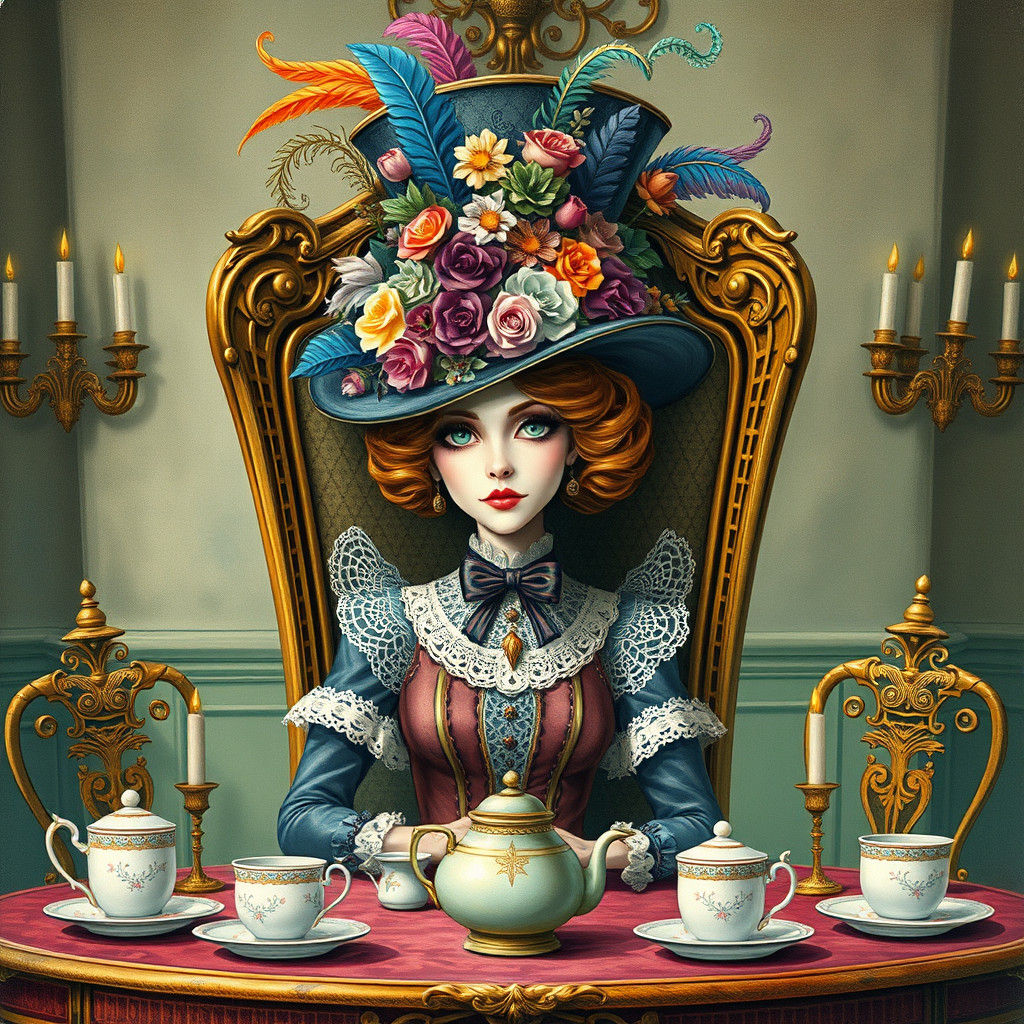Whimsical Victorian Woman with Floral Hat