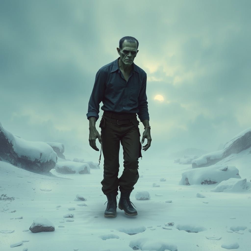Arctic Wasteland Wanderer in Dark Fantastical Realism