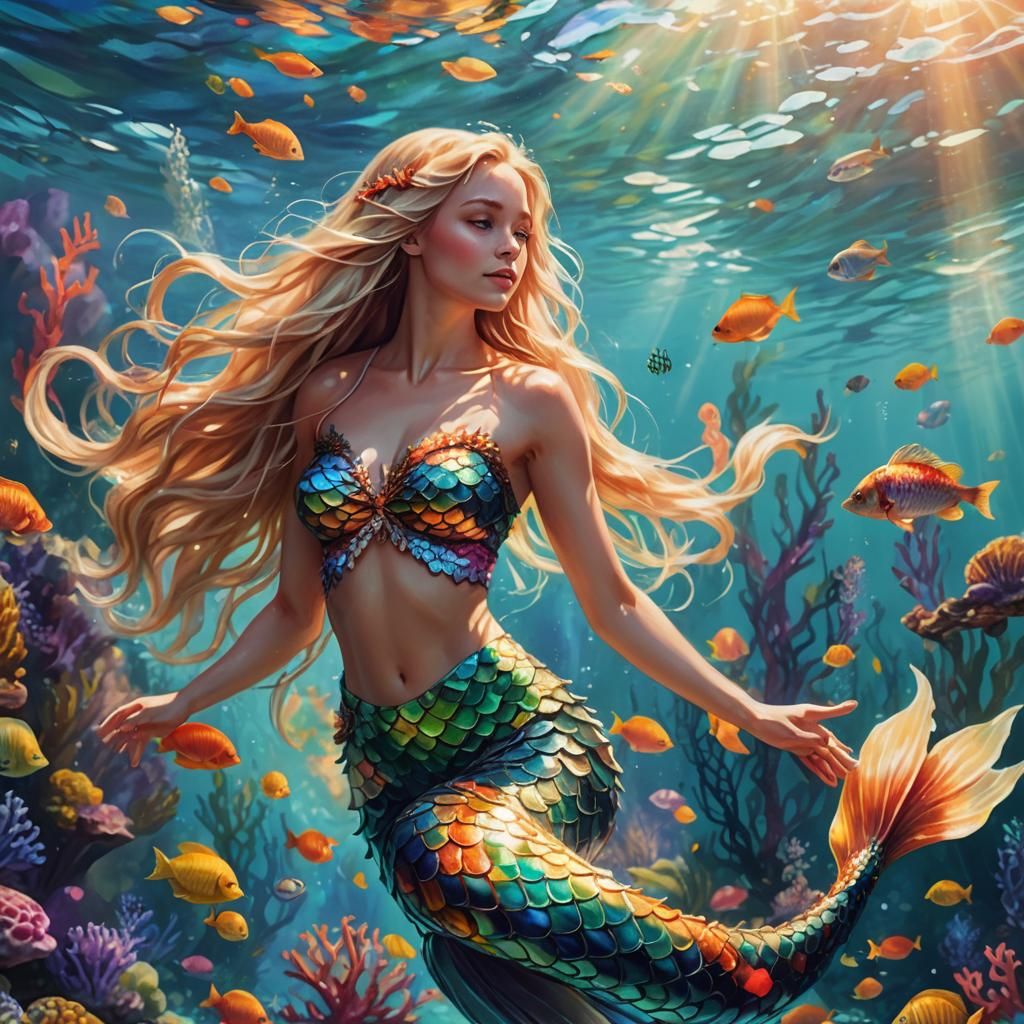 Beautiful Mermaid in Ocean Concept Art