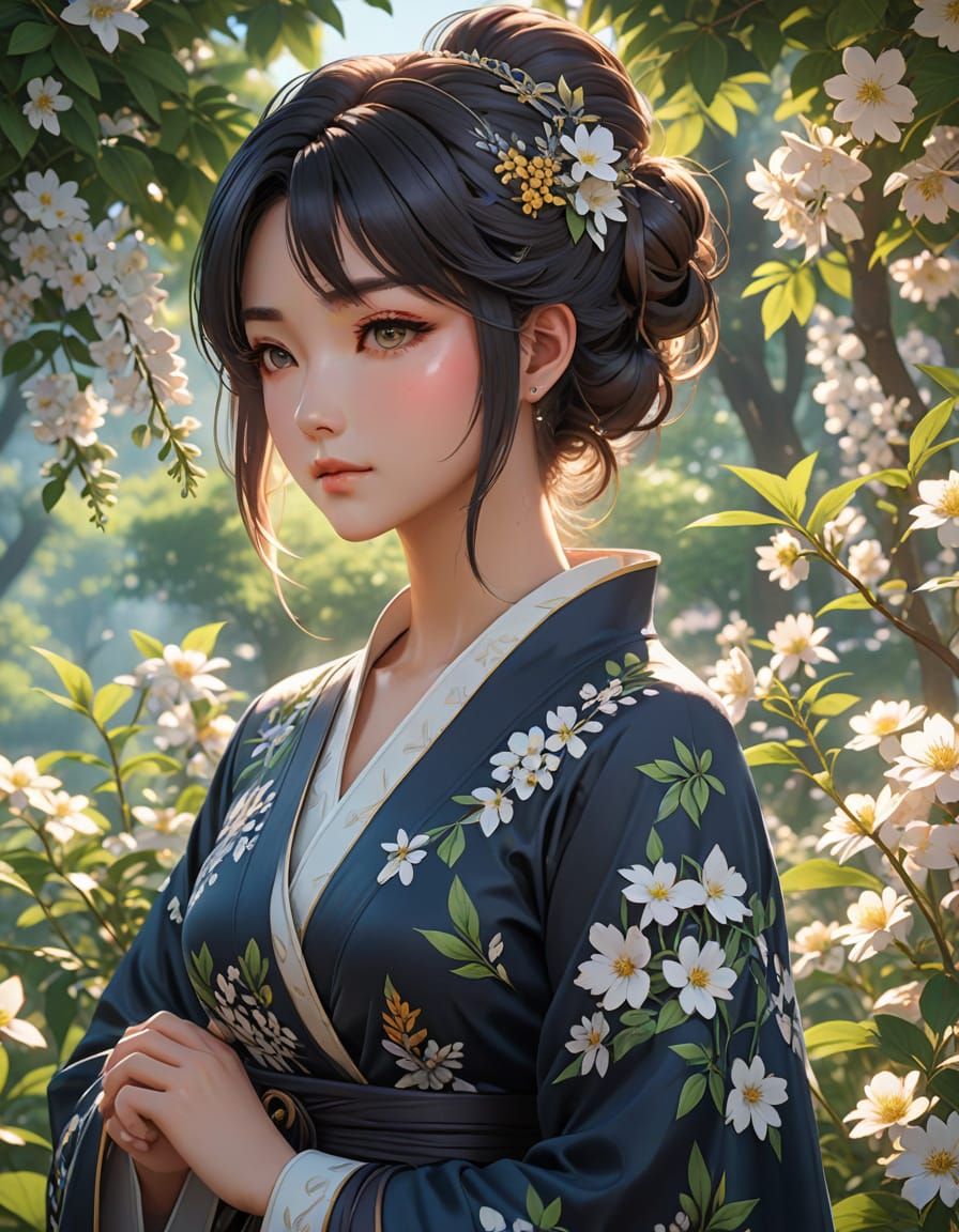 Serene Anime Goddess in Vibrant Summer Bloom