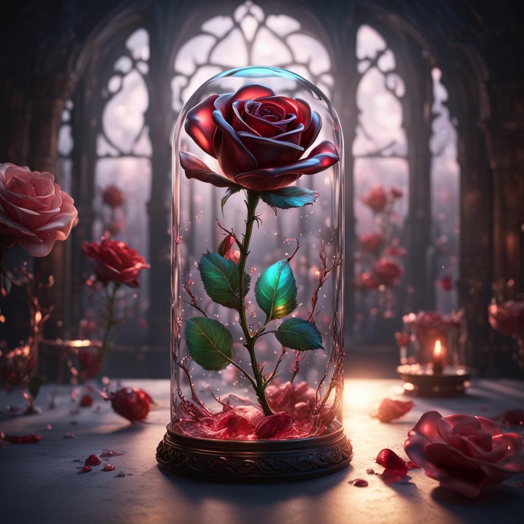 Elegant Glass Rose in Detailed Matte Painting Style
