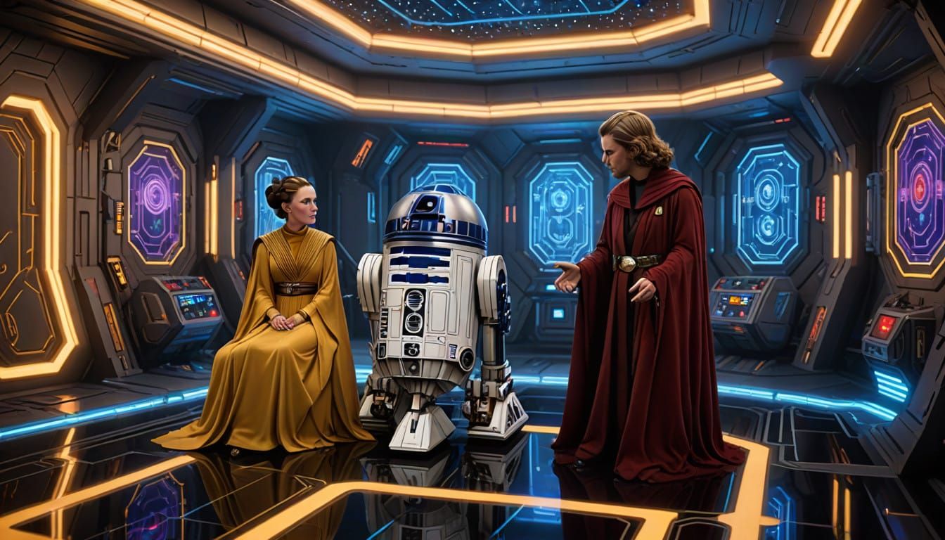 Galactic Alliance in a Neon-Lit Jedi Temple