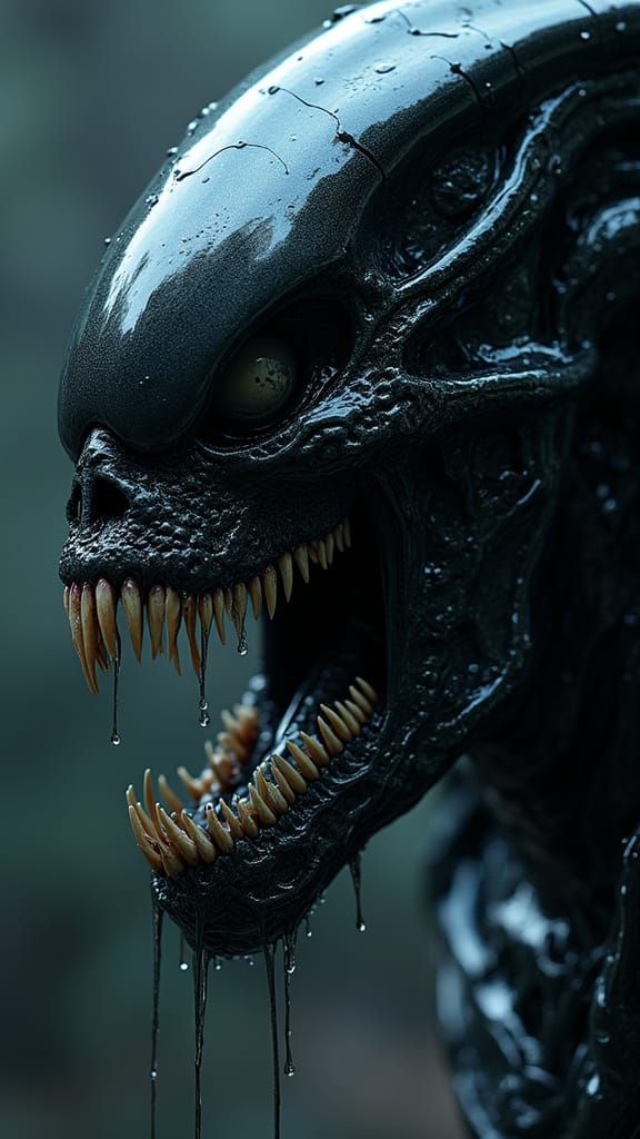 Otherworldly Biomechanical Creature in Sleek Black Textures