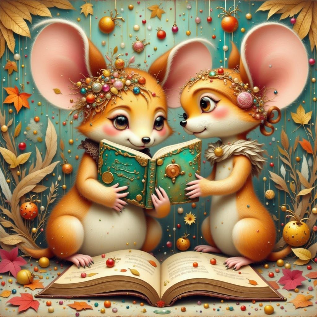 Cute Mouse Reading a Book in Earthy Tones