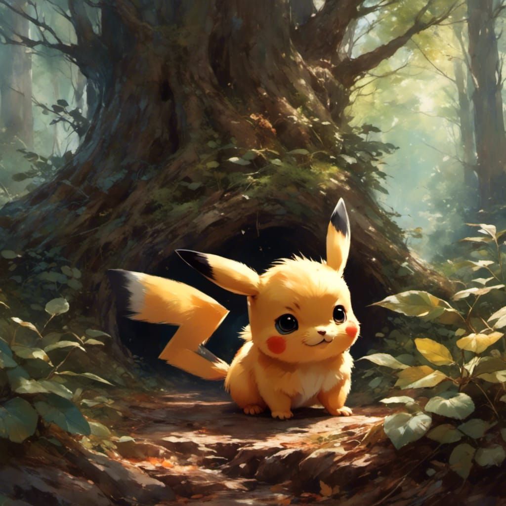 Pikachu in Forest: Intricate and Cute Digital Art