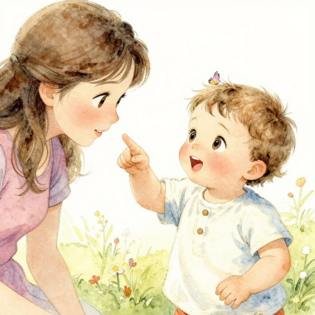 Baby's First Butterfly Encounter in Sweet Watercolor Style