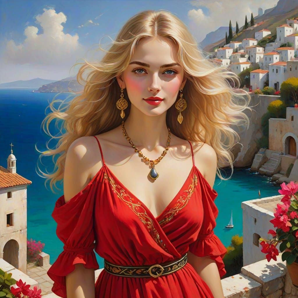 Ethereal Summer Siren in Neo-Symbolist Oil Painting