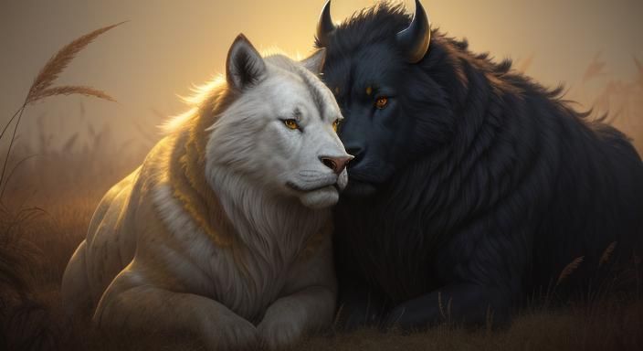 Yolk-Covered Bulls in a Field: Fantasy Artwork