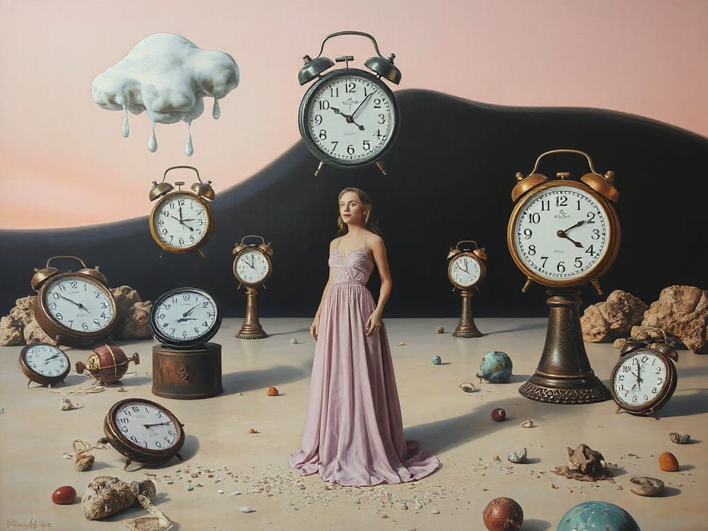 Surreal Dreamscape with Melting Clocks in Oil on Canvas