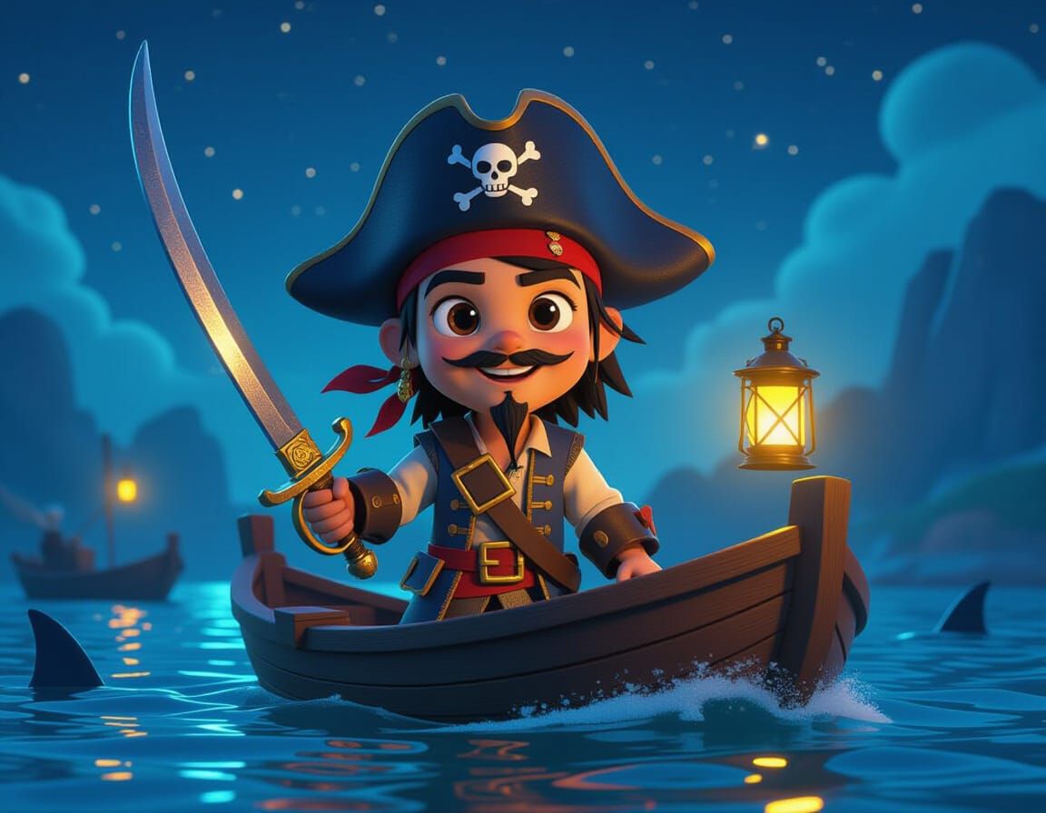 Pirate Boy Captain in Pixar 3D Style with Starry Night