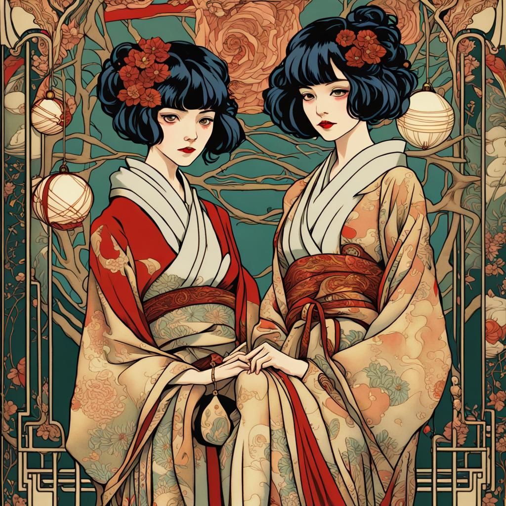 16k resolution, art inspired by Taisho Romanticism, Shojo no Tomo, Art Nouveau, Jugendstil, Pre-Raphaelites, Art Deco. U...