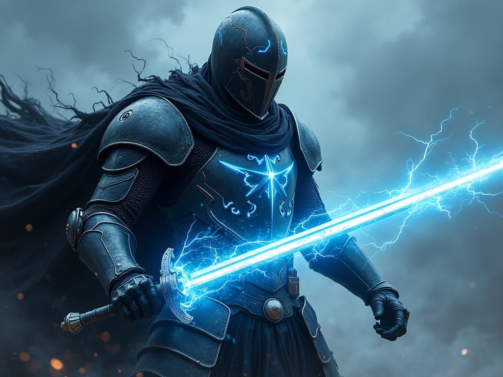 Cybernetic Knight in Dark Futuristic Armor