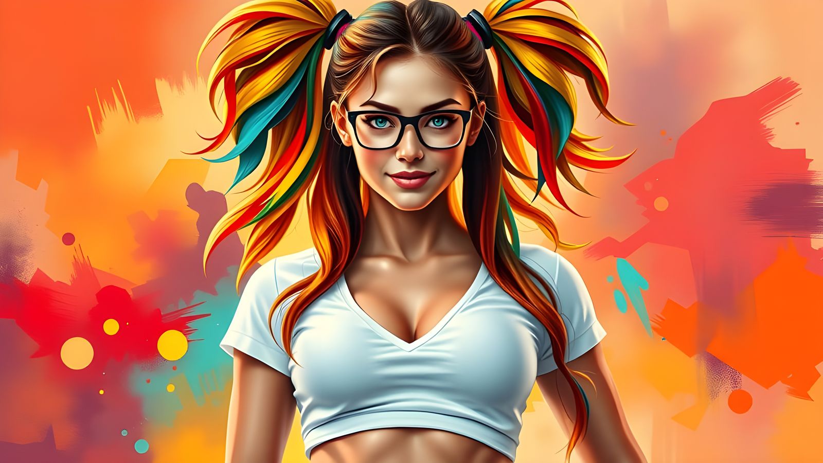 Vibrant Fitness Model in Energetic Digital Art