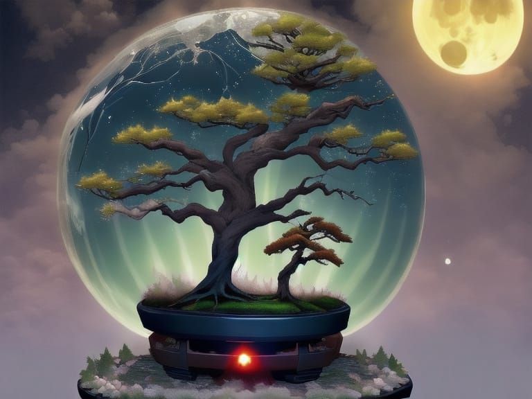 Enchanted Bonsai Tree in Double Exposure