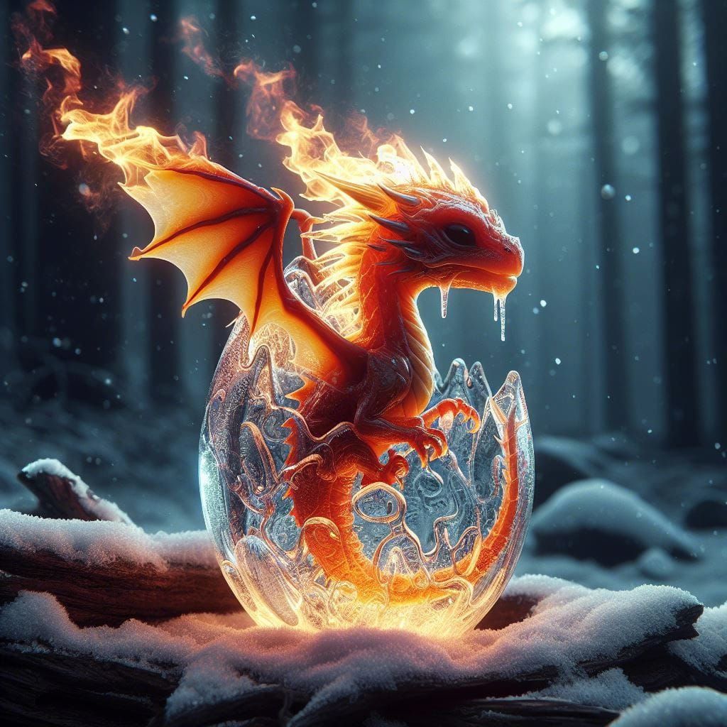Fire Dragon Melting an Egg of Ice