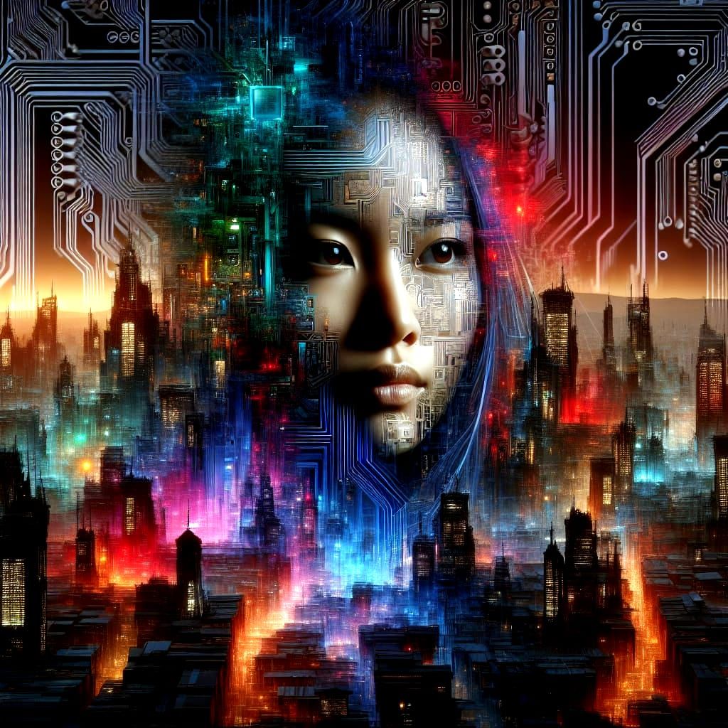 Cyberpunk Portrait: Merging Face and Cityscape