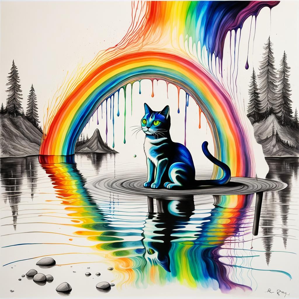 Surreal Lake of Vibrating Fluid Dreamer, Childlike Drawing