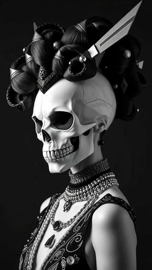 Avant-Garde Skull Model in Black and White Fashion