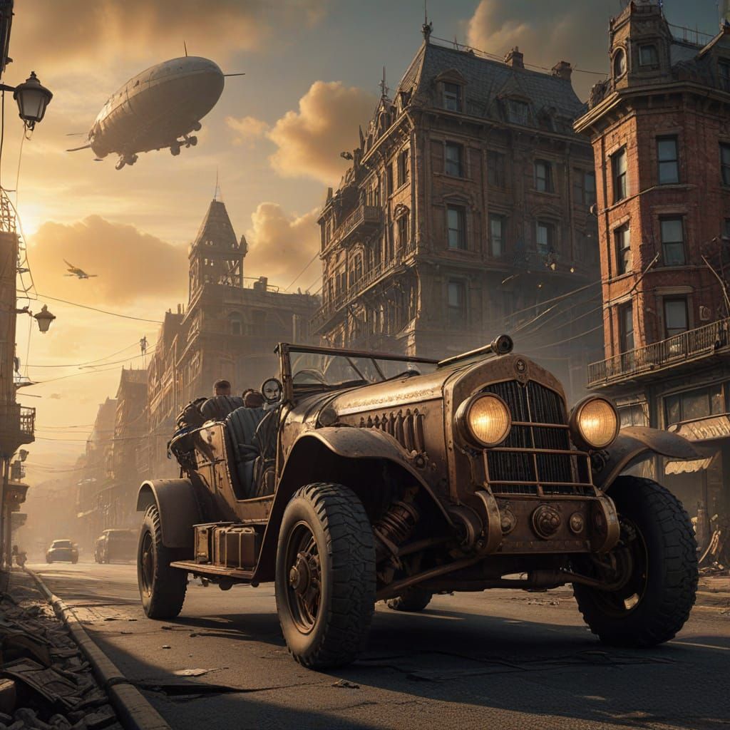 Victorian-Era Armoured Car Speeds Through Apocalyptic Citysc...
