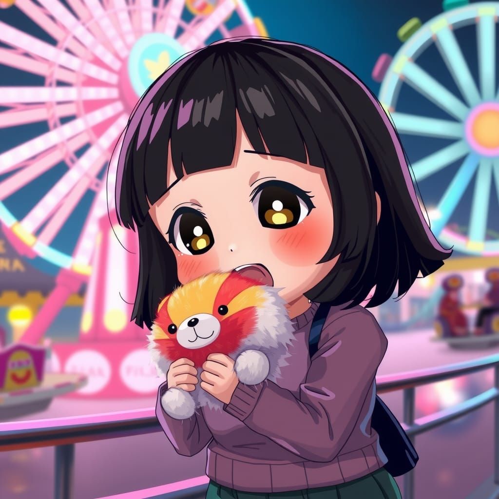Anime Girl's Joyful Theme Park Adventure
