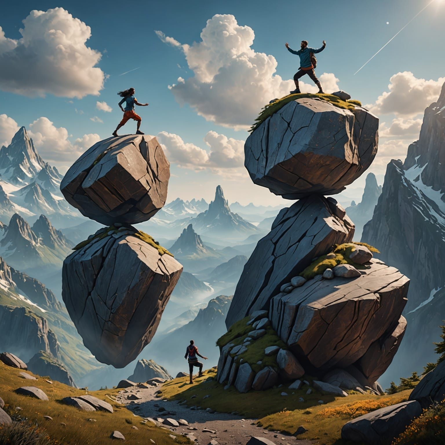 Yogis Levitating Rocks: Fantasy Concept Art