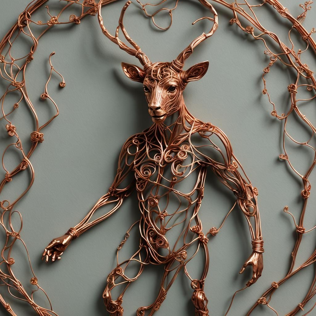 Intricate Copper Wire Faun Sculpture