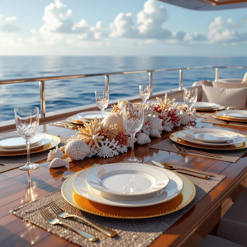 Luxury Yacht Table Setting with Ocean View