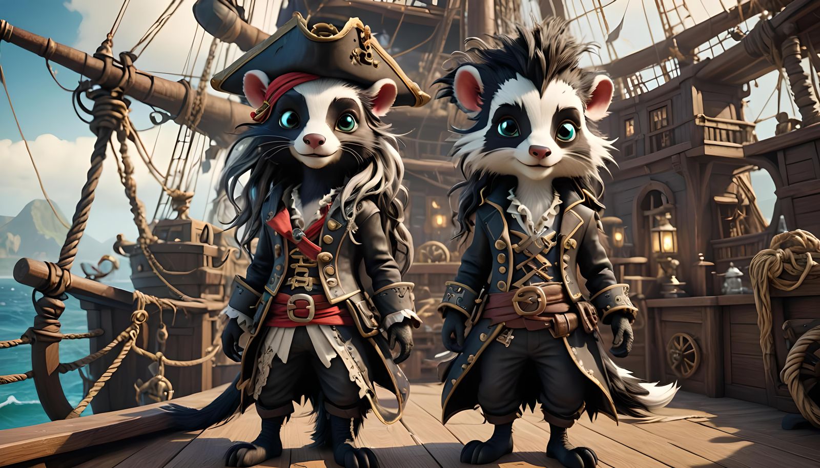 Anthropomorphic Pirate Skunk on Ship, Digital Render