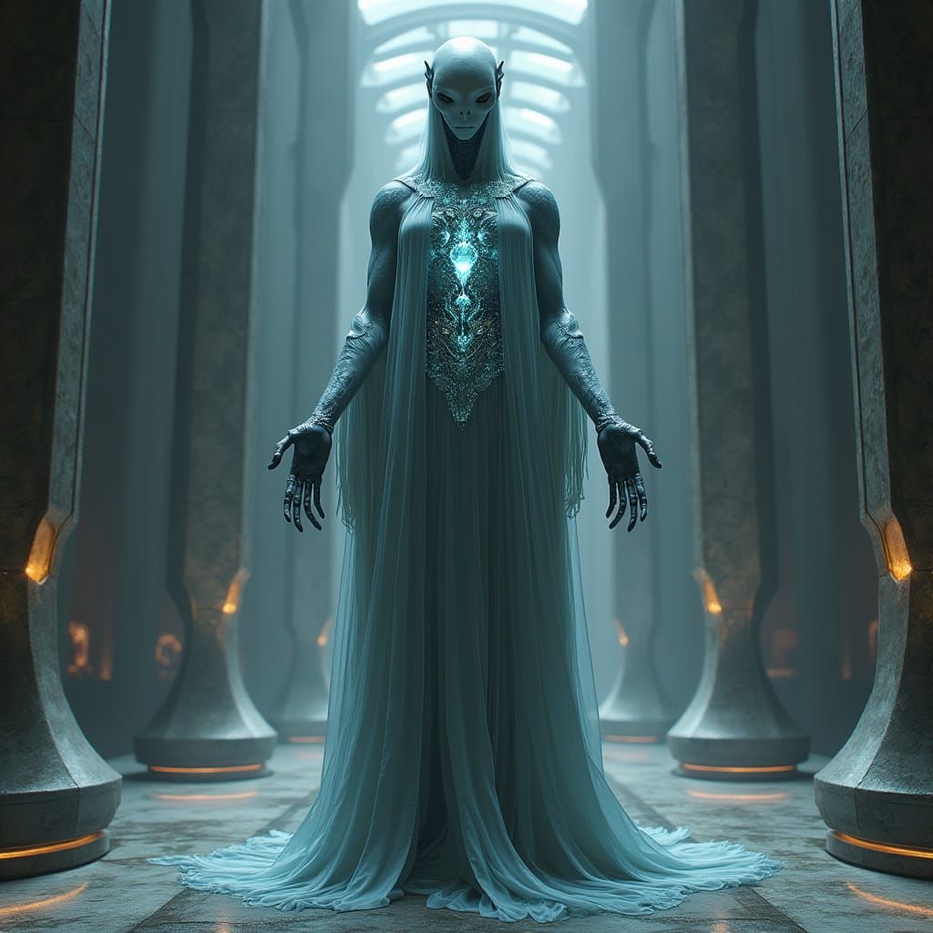 Imposing Alien Being in Futuristic Throne Room