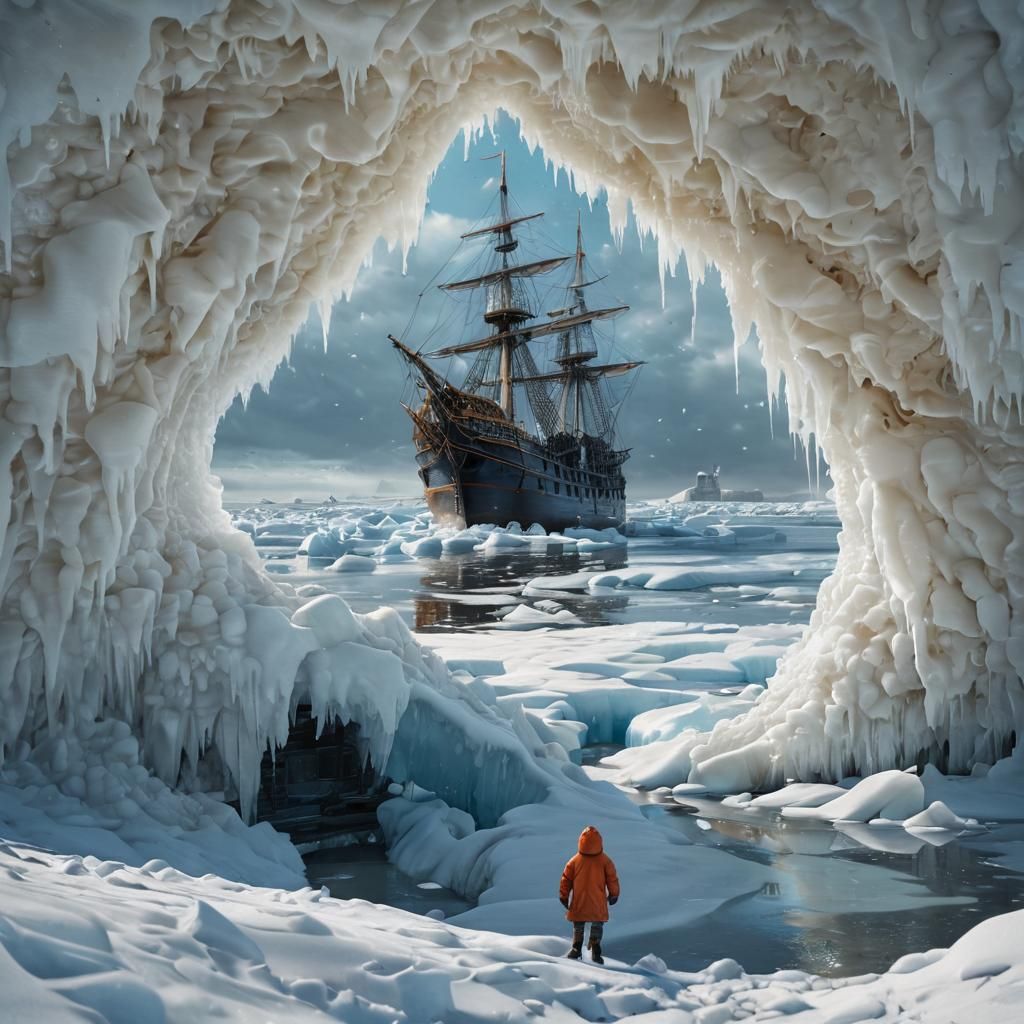 A Tiny Figure Bravely Walks Towards a Buried Pirate Ship