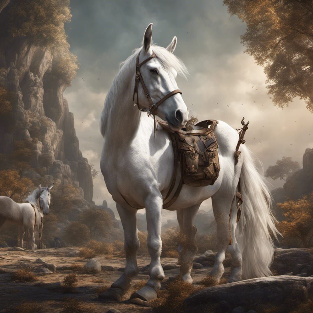 White Horse and Donkey Fantasy Concept Art