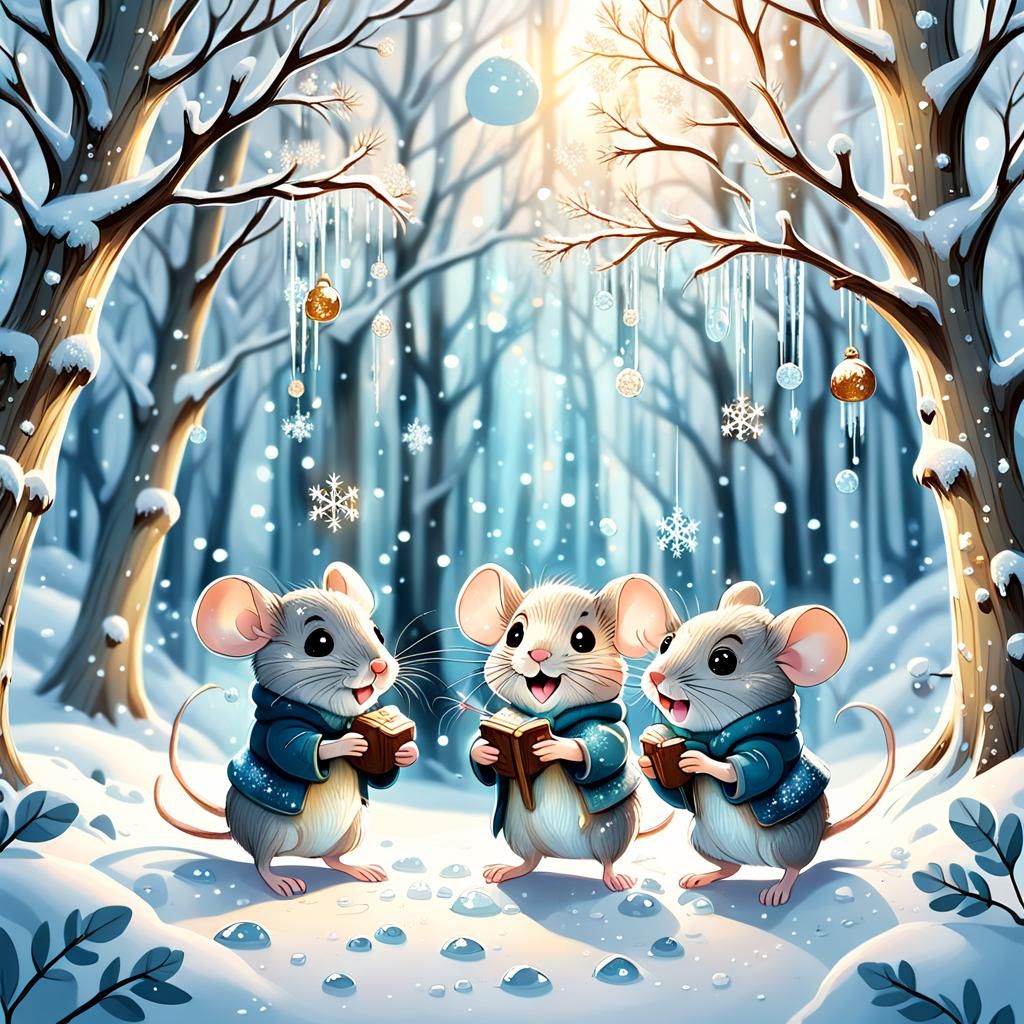 Chibi Mice in Whimsical Snowy Scene