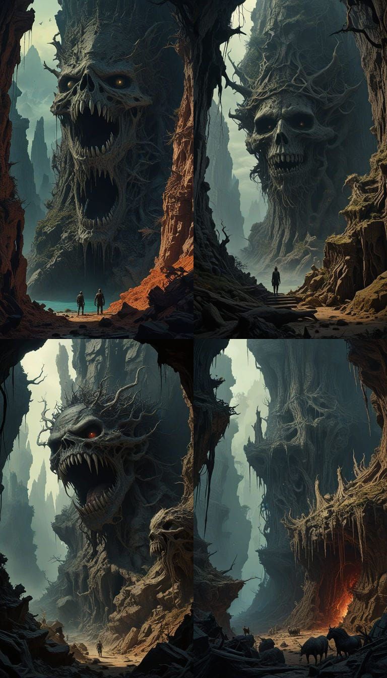 Ghastly Apparitions in Shadowy Chasm: Grotesque Mixed Media