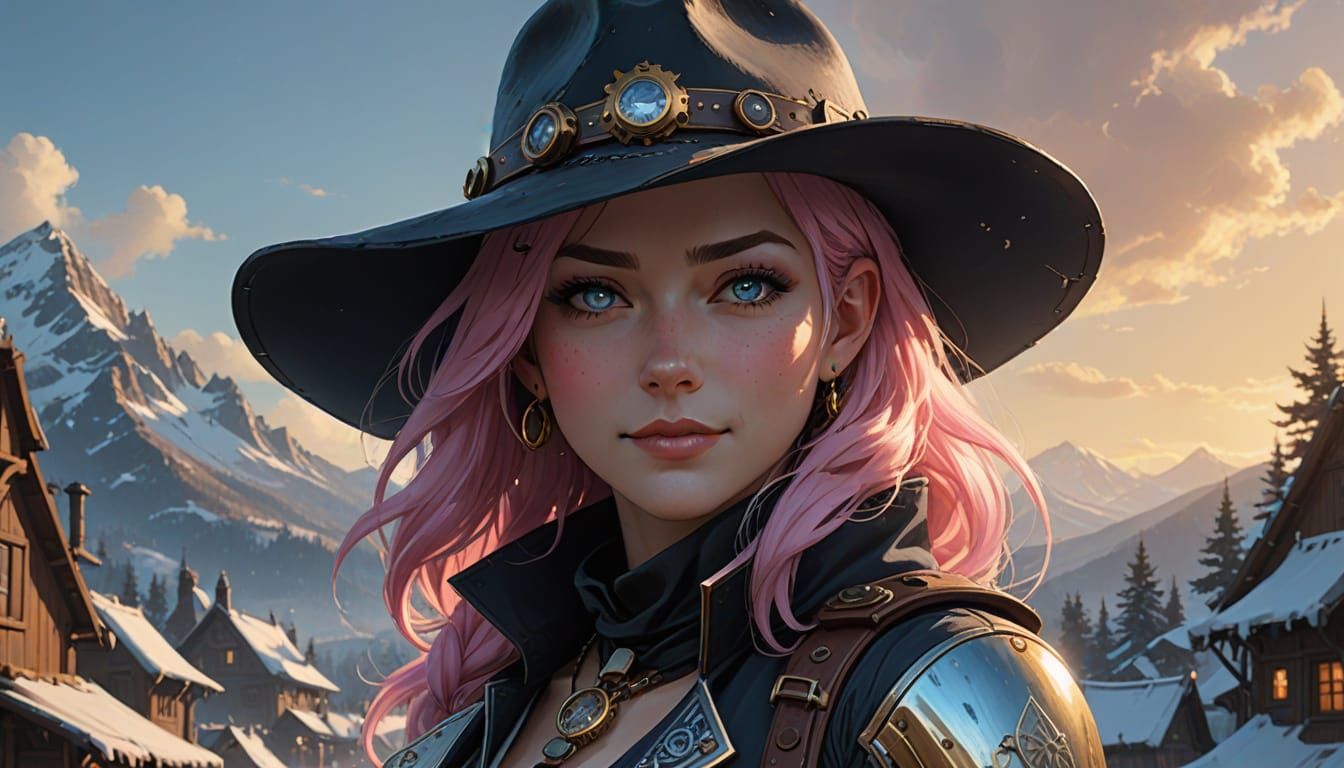 Pastel Cowgirl: Hyperrealistic Steampunk Concept Art